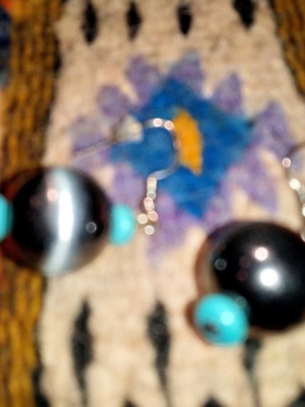 Beaded Drop Earrings in Black & Blue Like New